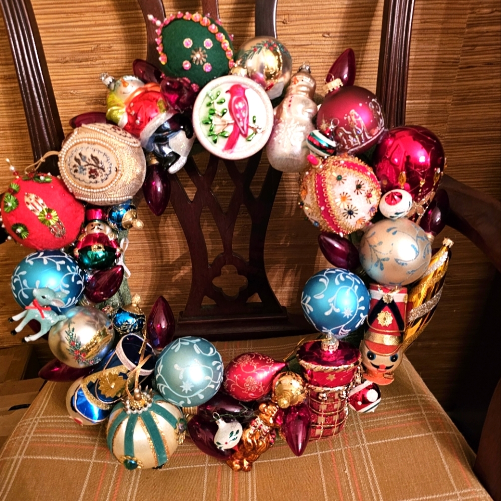 Handmade assemblage wreath! All vintage, MCM
